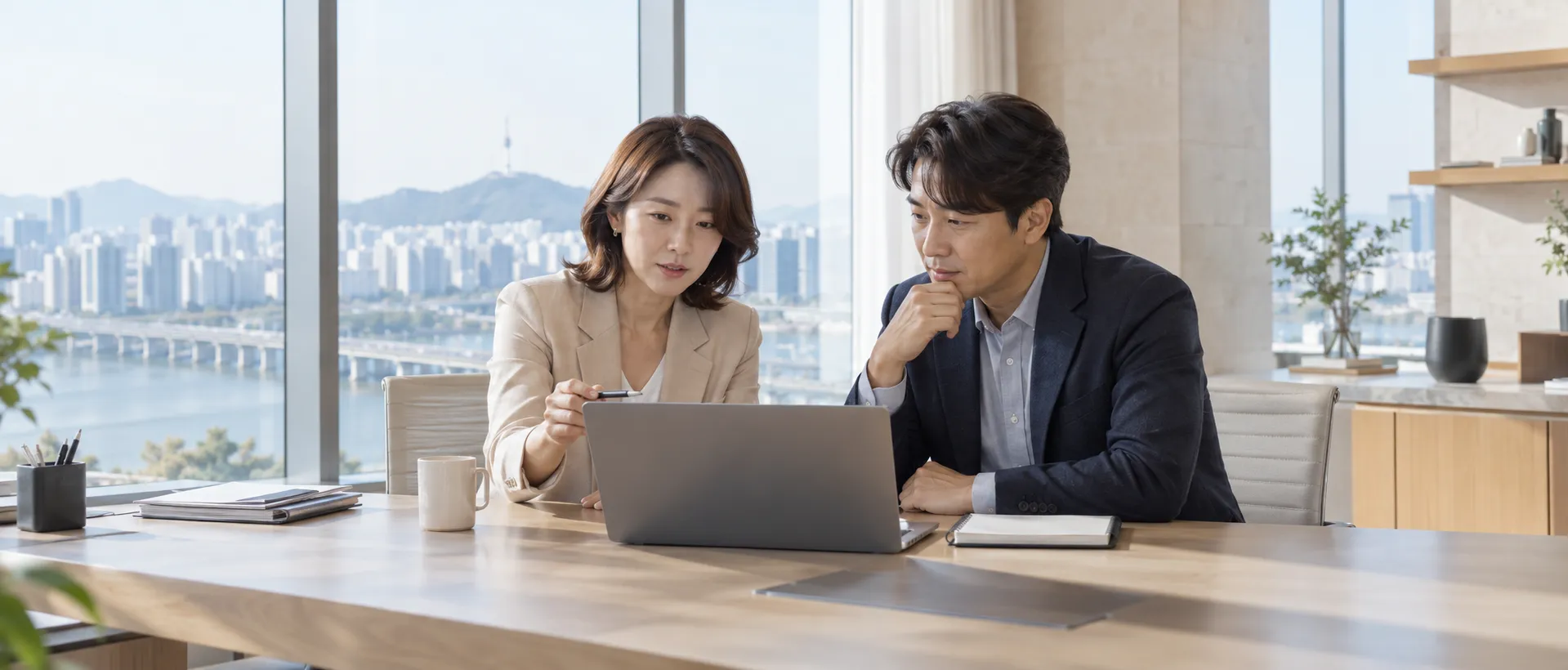 사업자와 검토 내용을 함께 살펴보는 상담 장면